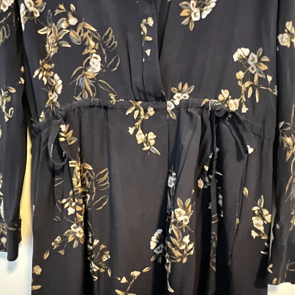 Vince Navy & Floral Silk Shirt Dress, Size L - Picture 5 of 9